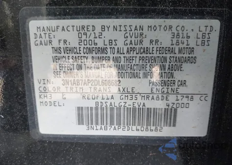 2013 Nissan Sentra Sl from USA, damaged, VIN 3N1AB7AP2DL608682